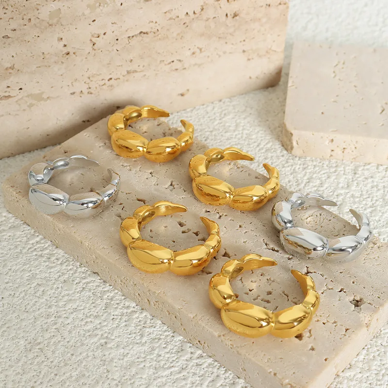 Wholesale 304 Stainless Steel C Shape PVD Coated 18K Gold Plated Real Gold Plated Simple Style Waterproof Non Tarnish Plating Open Rings