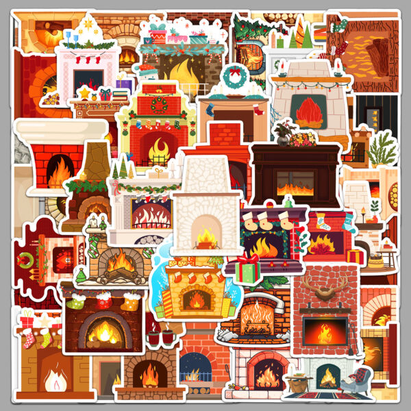 Wholesale 50 pcs/pack fireplace graffiti stickers Christmas decorative stickers