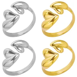 Wholesale Ion Plating (IP) Real Gold Plated 18K Gold Heart Shape 304 Stainless Steel Simple Style Waterproof Non Tarnish Open Rings