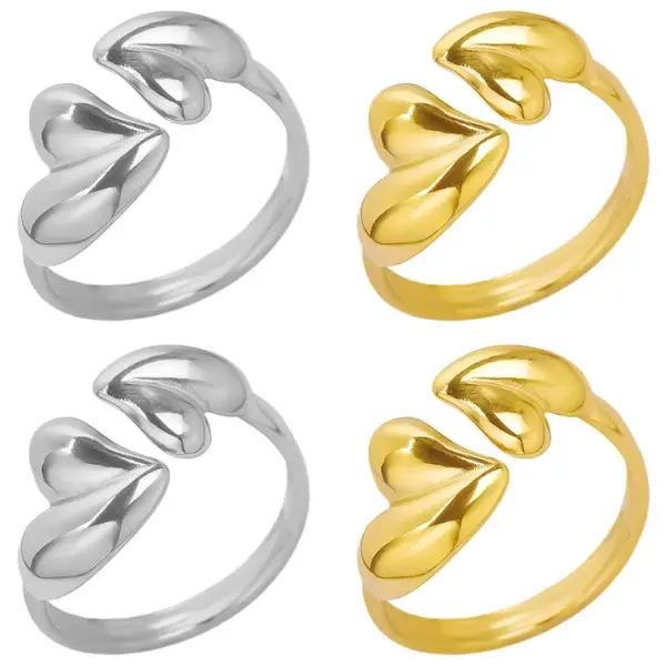 Wholesale Ion Plating (IP) Real Gold Plated 18K Gold Heart Shape 304 Stainless Steel Simple Style Waterproof Non Tarnish Open Rings