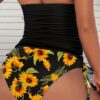 Wholesale 2025 Swimsuit New Hanging Neck Split Printed High Waist Drawstring Belly Covering Sunflower Slim Split Swimsuit
