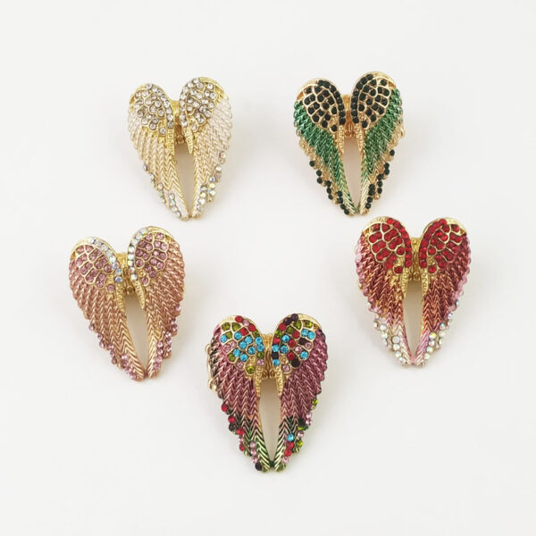 Wholesale Multi-color European and American Diamond-encrusted Three-dimensional Angel Wings Ring Elastic Adjustable Women's Ring Vapor Retro Women's Ring