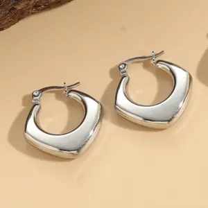 Square Hollow Earrings Steel Color Large