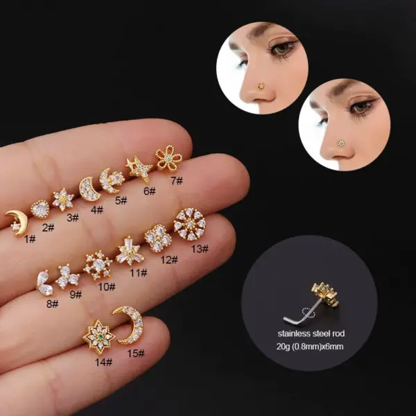 316L Stainless Steel Copper Nose Rings & Studs Flower Waterproof Non Tarnish Surgical Steel