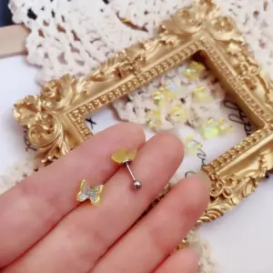 Aurora Yellow Butterfly Twist Ball Ear Bone Stud Single