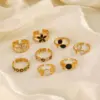 PVD Coated 18K Gold Plated Flower 304 Stainless Steel Simple Style Waterproof Non Tarnish Open Rings