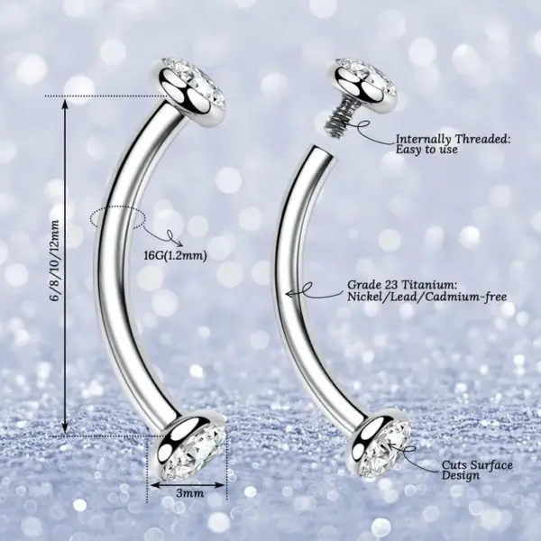 Wholesale Titanium Double Headed Ear Studs Brow Bone Piercing With Internal Thread Imported Czech Diamond Lip Studs Unisex Body Piercing