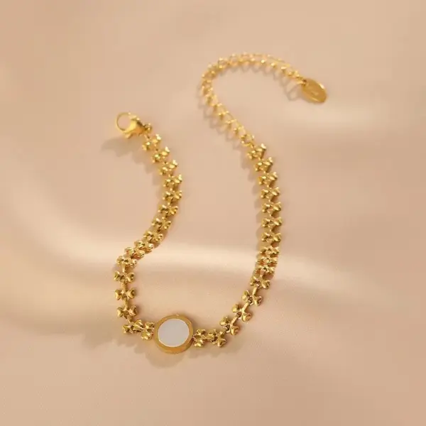Fashion Heart Shape 304 Stainless Steel 18K Gold Plated Acrylic Stainless Steel Bracelets In Bulk