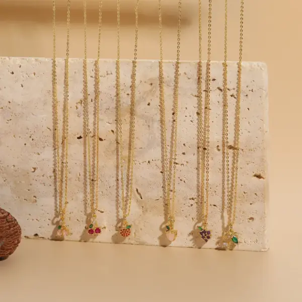 Wholesale Commute Fruit Copper 14k Gold Plated Zircon Pendant Necklace In Bulk