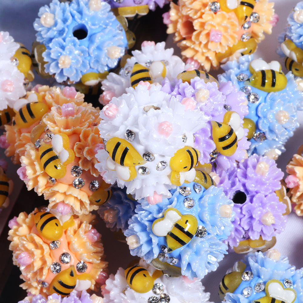 Wholesale New Little Bee Flower Round Beads Straight Hole Loose Beads DIY Mobile Phone Chain Key Chain Bag Chain Jewelry Aessories