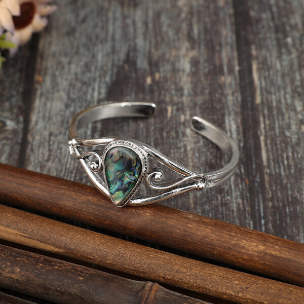 Wholesale Cross-Border New Retro Western Style Inlaid Creative Abalone Shell Drop-Shaped Alloy Open Bracelet