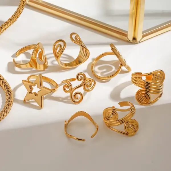 Wholesale 304 Stainless Steel Geometric PVD Coated 18K Real Gold Plated Real Gold Plated Basic Modern Style Commute Waterproof Non Tarnish Rings