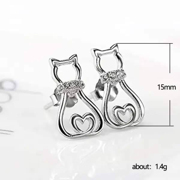 Wholesale Fashion Cute Hollow Inlaid Zircon Cat Copper Earrings Wholesale