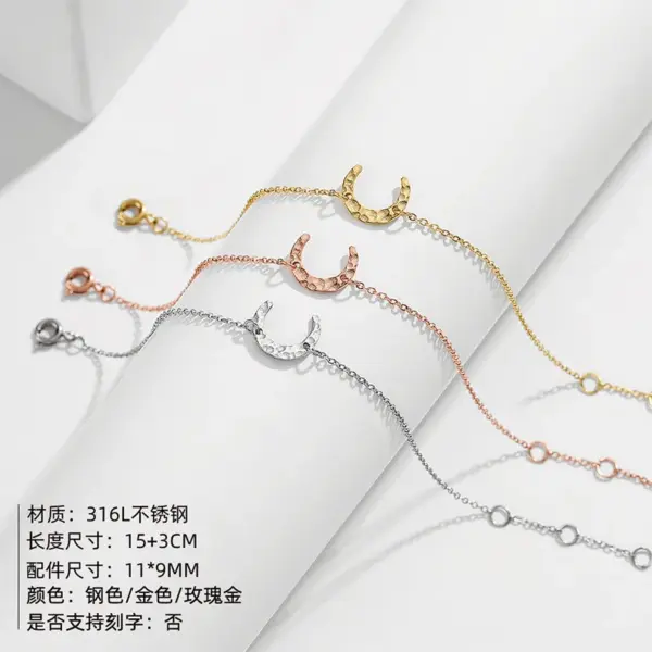 Wholesale PVD Coated 14K Gold Real Gold Plated Moon Stainless Steel Simple Style Waterproof Non Tarnish 304 Stainless Steel Bracelets