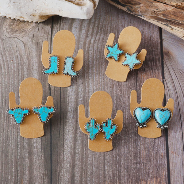 Wholesale Cross-Border Hot Selling Cactus Star Bull Head Heart Turquoise Earrings Necklace Set Simple Color Alloy Jewelry