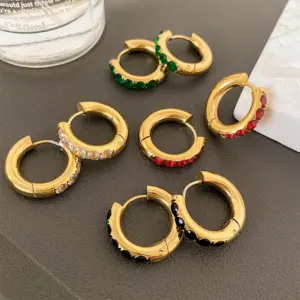 Wholesale PVD Coated Real Gold Plated 16K Gold White Gold Plated Gold Plating Round 304 Stainless Steel Fashion Waterproof Non Tarnish Earrings