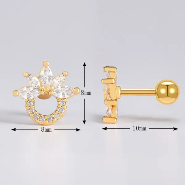 1 Piece Streetwear Moon Heart Shape Flower Plating Inlay Stainless Steel Copper Zircon Ear Studs