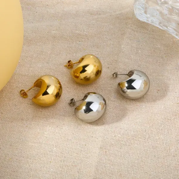 PVD Coated Real Gold Plated C Shape 304 Stainless Steel Simple Style Waterproof Non Tarnish Ear Studs