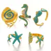 Wholesale Stainless Steel 18K Gold Plated Starfish Shell Horse Conch Open Ring Fashionable Beach Vacation Style Suitable For Ladies Daily Beach Wear