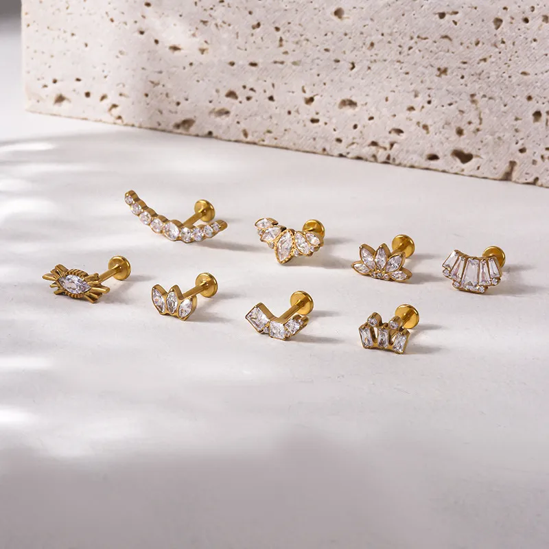 Wholesale 1 Piece Ear Cartilage Rings & Studs Fashion Geometric Pure Titanium Plating Zircon