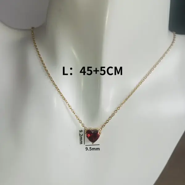 201 Stainless Steel 304 Stainless Steel Glass Gold Plated Simple Style Plating Inlay Heart Shape Birthstone Necklace