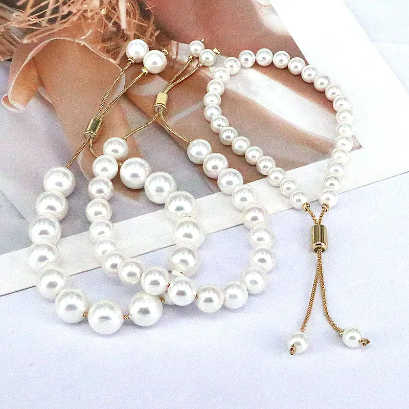 Wholesale Fashion Round Freshwater Pearl Copper Beaded Gold Plated Bracelets