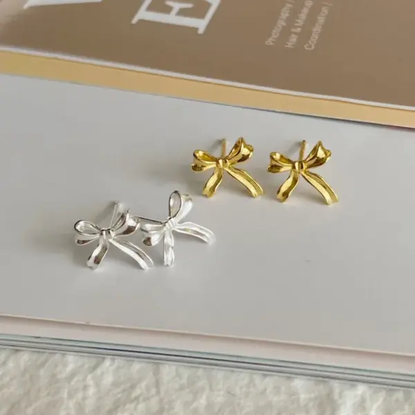 Wholesale 1 Pair Sweet Bow Knot Plating Copper Ear Studs