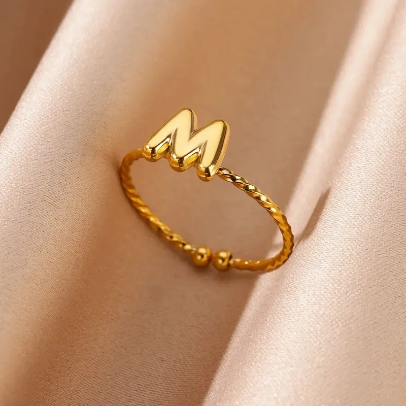 Wholesale PVD Coated Real Gold Plated 18K Gold Letter 304 Stainless Steel Casual Simple Style Waterproof Non Tarnish Open Rings