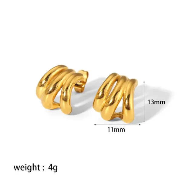Wholesale 304 Stainless Steel Geometric Lines PVD Coated 18K Gold Plated Real Gold Plated 18K Gold Retro Streetwear Waterproof Non Tarnish Polishing Plating Ear Studs
