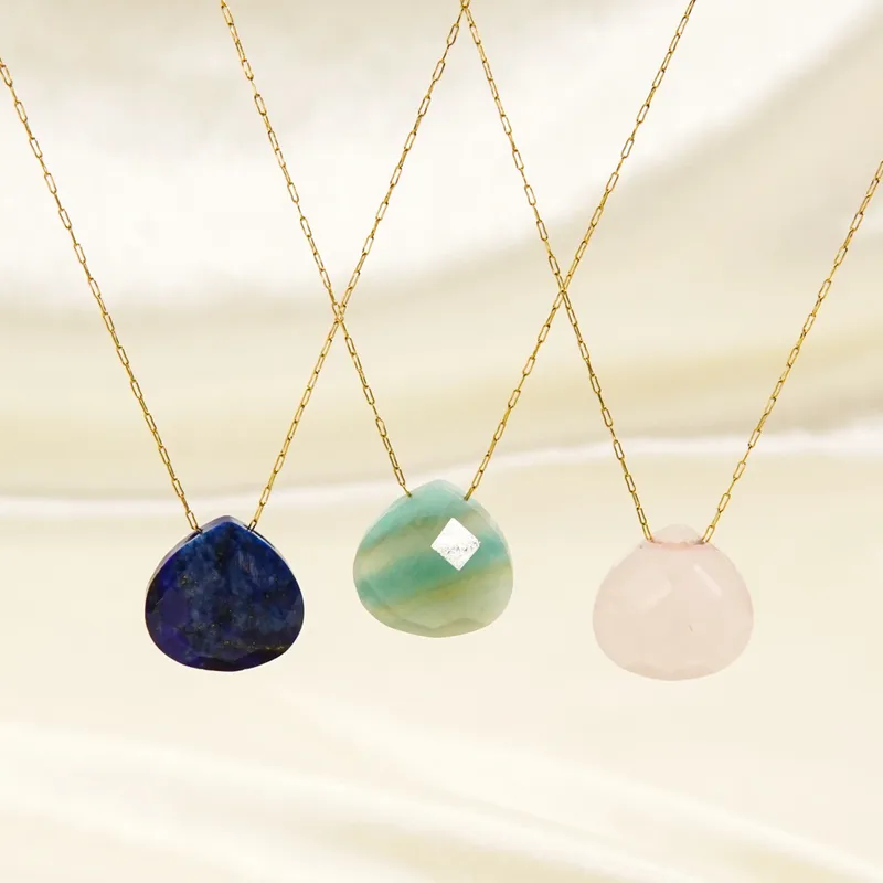 Wholesale PVD Coated 14K Gold Real Plated Water oplets 304 Stainless Steel Natural Stone Classic Style Waterproof Non Tarnish Pendant Necklace