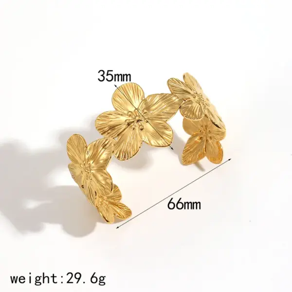 PVD Coated Real Gold Plated 18K Gold Flower 304 Stainless Steel French Style IG Style Waterproof Non Tarnish 304 Stainless Steel Bangle