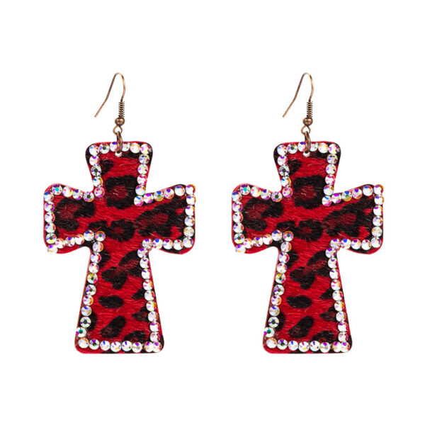 Wholesale Handmade Ins Shibuya Spice Y2K Niche Japanese Harajuku Exaggerated Cross Leather Leopard Earrings Earrings