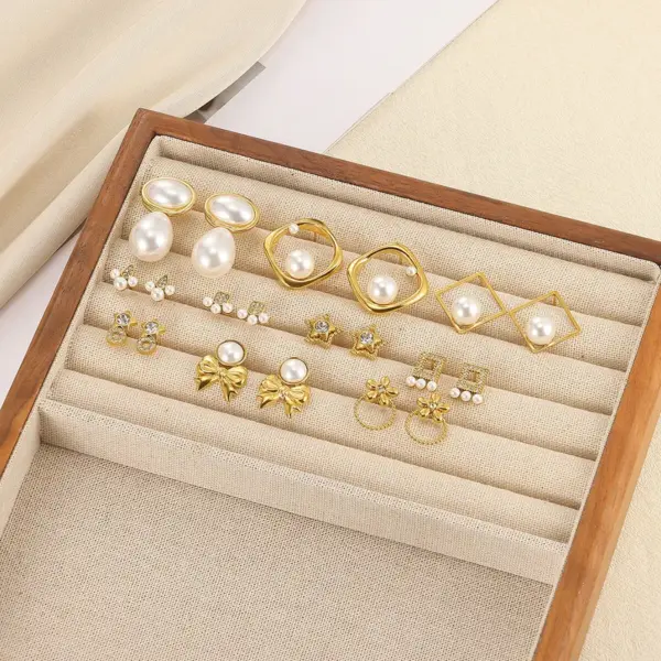 Wholesale 304 Stainless Steel Star Flower Bow Knot PVD Coated Imitation Pearl Zircon 18K Real Gold Plated Elegant Classic Style Waterproof Non Tarnish Ear Studs