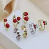 Wholesale Jewelry Cute Lady Cherry Copper 18K Gold Plated Enamel Open Rings