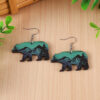 Wholesale European and American Cross-border Amazon Mother's Day Mother Brown Bear Earrings Double-sided Wooden Forest Snow Mountain Printed Earrings Earrings