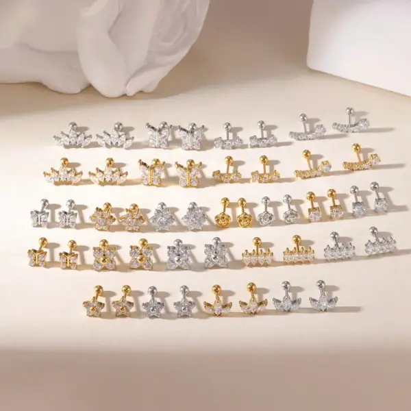 Wholesale Sparkling Zircon Ear Bone Stud Earrings Piercing Jewelry 304 Stainless Steel 18K Gold Plated INS Style Elegant