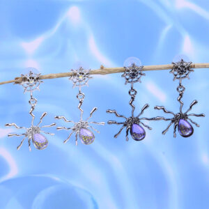 Wholesale Dark Metal Punk Spider Moonstone Earrings