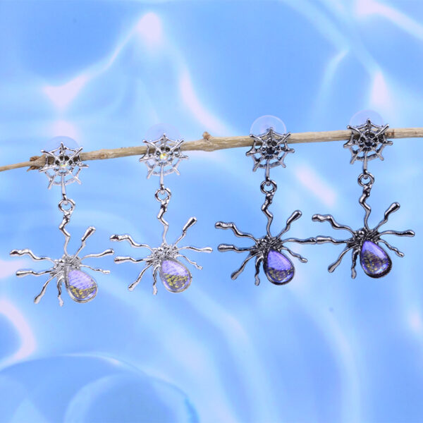 Wholesale Dark Metal Punk Spider Moonstone Earrings