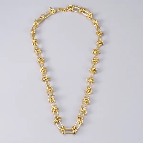 Wholesale PVD Coated 18K Real Gold Plated Knot 304 Stainless Steel Hip-Hop Waterproof Non Tarnish Necklace