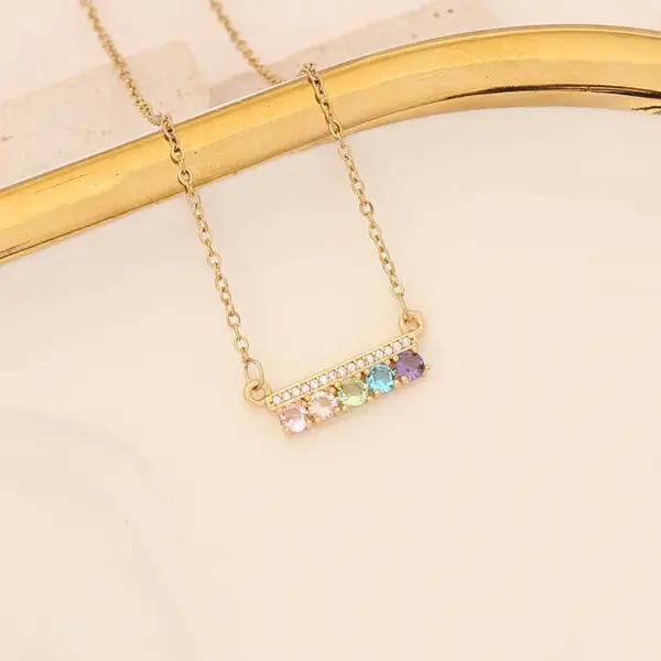 Wholesale Stainless Steel Rainbow Flower PVD Coated Zircon 18K Gold Real Gold Plated Cute Waterproof Non Tarnish Cable Chain Colorful Necklace