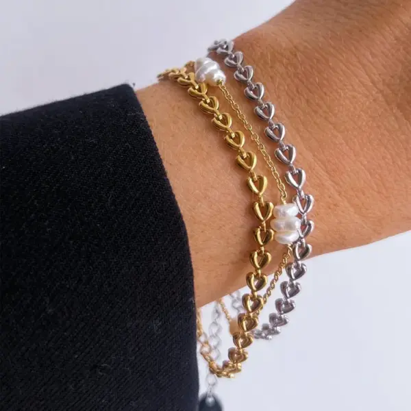 oly-48622a44d0369d0651540f02e9a8c2c3 Wholesale Jewelry Elegant Heart Shape Solid Color 304 Stainless Steel Chain Jewelry Set