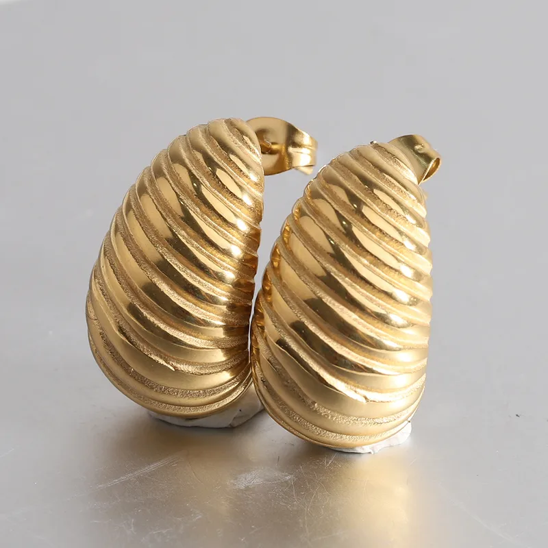 Wholesale 1 Pair Simple Style Stripe Water oplets Plating Stainless Steel 18k Gold Plated Ear Studs
