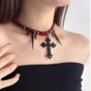 oly-486551fdb018dc20f6499a2da8cbc05f Wholesale Gothic Spice Girl Style Leopard Print Rivet Cross Necklace Women Sweet Cool Necklace chocker Clavicle Chain Abi Aessories