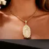 Wholesale 304 Stainless Steel Copper Round Virgin Mary Water Plating Zircon 18K Gold Plated Hip-Hop Punk Plating Inlay Snake Chain Gold Pendant Necklace
