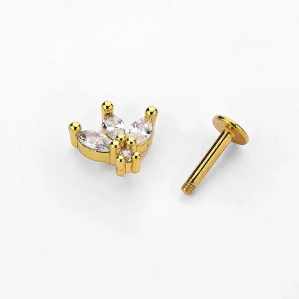 1 Piece Lip Rings Simple Style Crown Snake 316L Stainless Steel Waterproof Non Tarnish Surgical Steel December Birthstone Turquoise Zircon Vacuum Plating Gold Plated Lip Rings