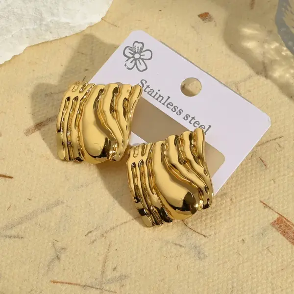 Wholesale Irregular Shape Water Plating Stainless Steel 201 Folded Rhombus Square Earrings Fashionable Casual Modern Style Jewelry