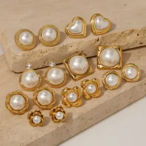 Ion Plating (IP) Real Gold Plated 18K Gold White Gold Plated Heart Shape Flower 316 Stainless Steel Casual Sweet Waterproof Non Tarnish Ear Studs