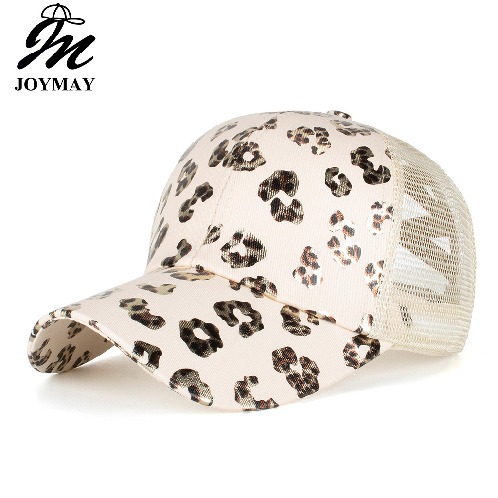 Wholesale Women's spring and summer new leopard cross elastic net nytail baseball cap cap cap sun hat sunshade hat B798