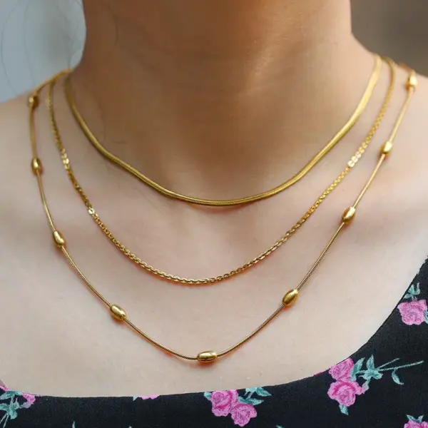 Wholesale Ion Plating (IP) Geometric 304 Stainless Steel Hip-Hop Streetwear Waterproof Non Tarnish 304 Stainless Steel Three Layer Necklace
