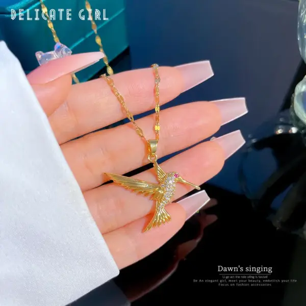 Fashion Titanium Steel Copper Plating Hollow Out Inlay Zircon Pendant Necklace